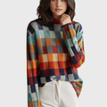 Stylowy damski sweter z wysokim kołnierzem, o żywych wzorach w kratę i luźnym kroju - L&S; - 1 - Livia-Moda