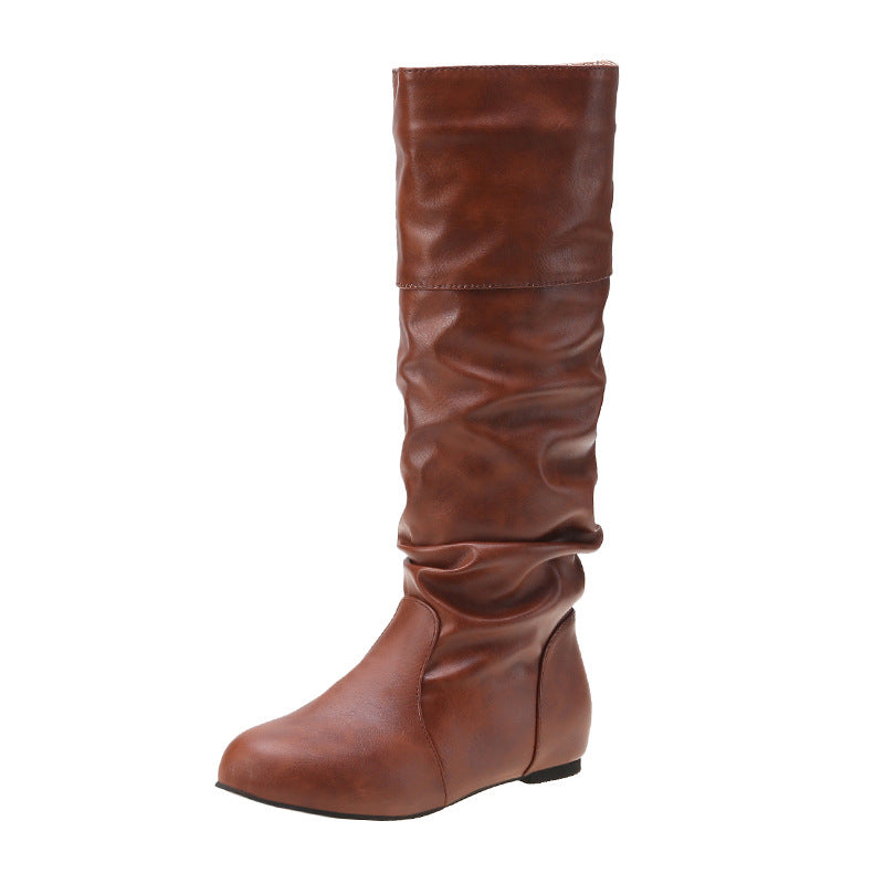 Swobodne damskie buty jeździeckie z wysoką cholewką i zaokrąglonym czubkiem - J&B; - 1 - Livia-Moda