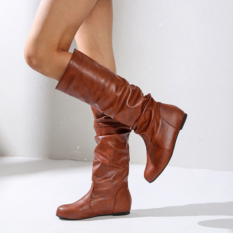 Swobodne damskie buty jeździeckie z wysoką cholewką i zaokrąglonym czubkiem - J&B; - 8 - Livia-Moda