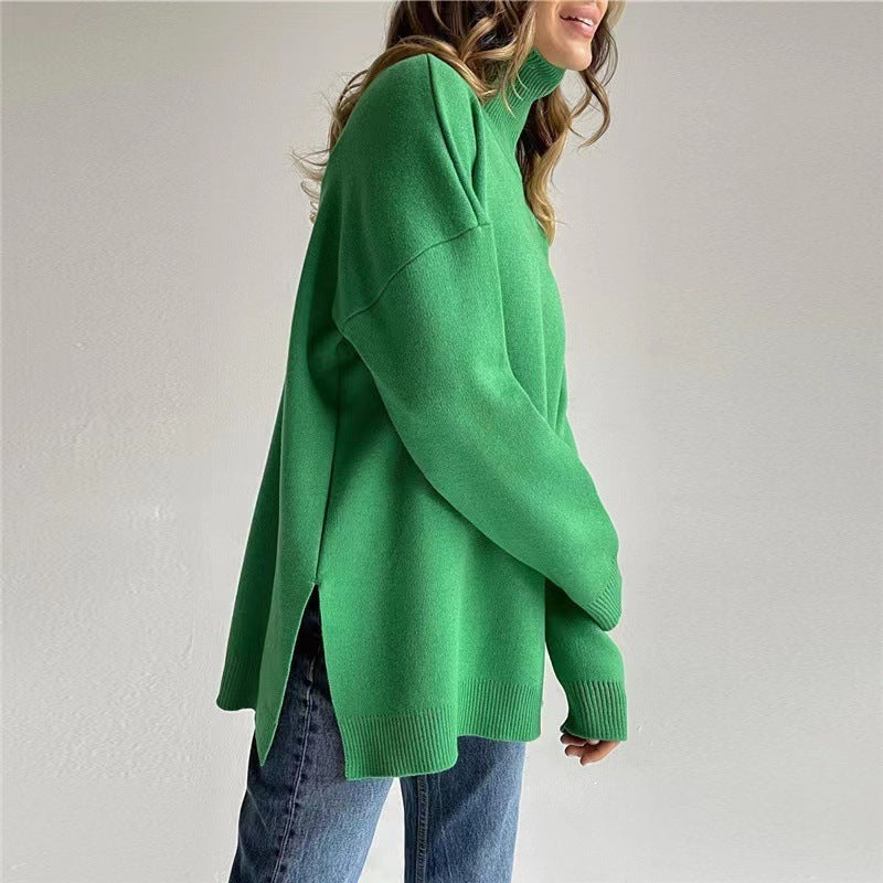 Damska sweter z dzianiny z wysokim kołnierzem i luźnym krojem - J&B; - 4 - Livia-Moda