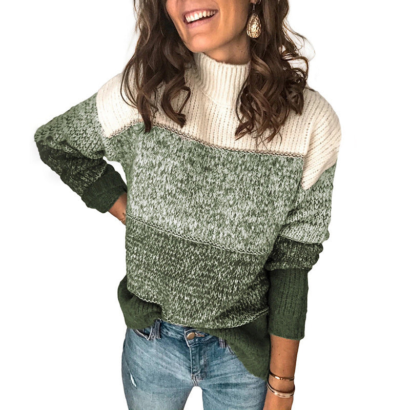 Damska bluzka z golfem i kolorowymi wstawkami, o luźnym kroju - J&B; - 2 - Livia-Moda