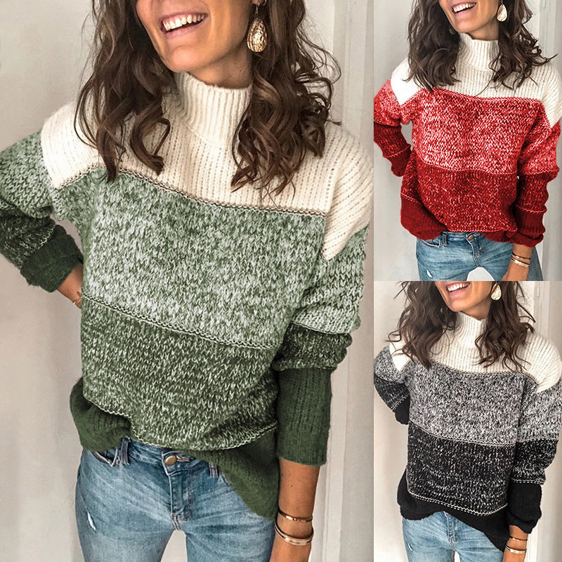 Damska bluzka z golfem i kolorowymi wstawkami, o luźnym kroju - J&B; - 3 - Livia-Moda