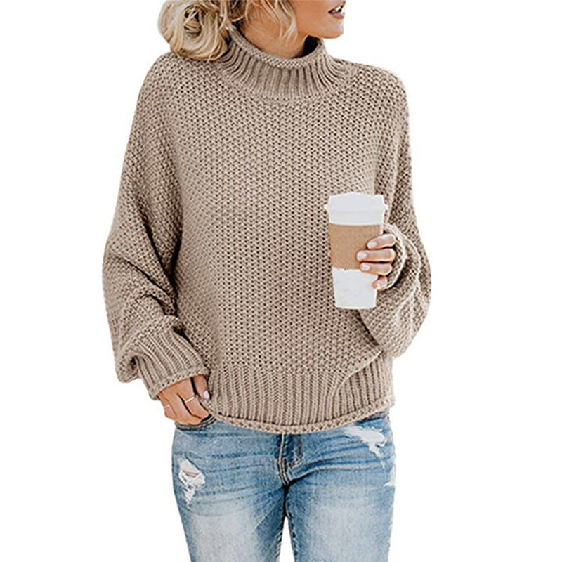 Sweter damski: sweter z golfem z grubej dzianiny o luźnym kroju - J&B; - 4 - Livia-Moda
