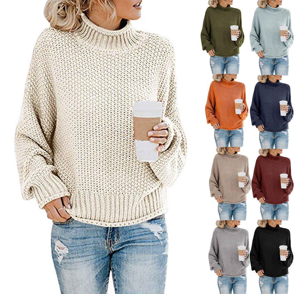 Sweter damski: sweter z golfem z grubej dzianiny o luźnym kroju - J&B; - 7 - Livia-Moda