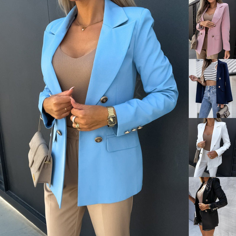 Dwurzędowa damska marynarka w jasnoniebieskim kolorze o eleganckim kroju - J&B; - 3 - Livia-Moda