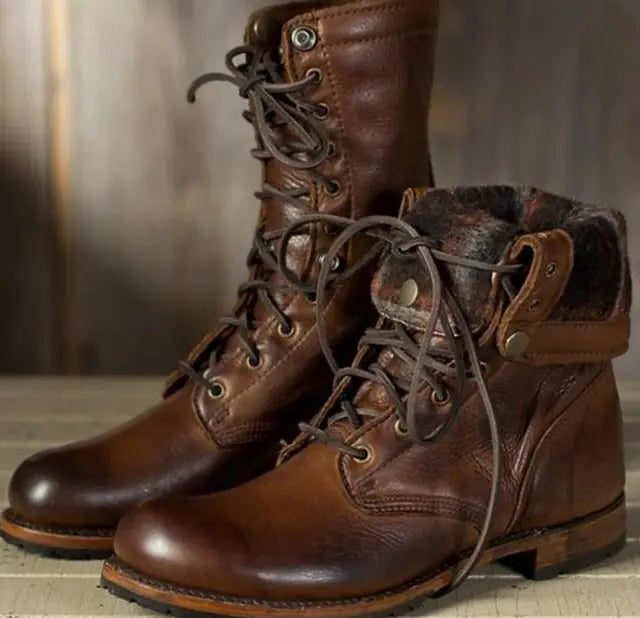 Damskie buty sznurowane do łydki z miękkim, polarowym wykończeniem - J&B; - 3 - Livia-Moda