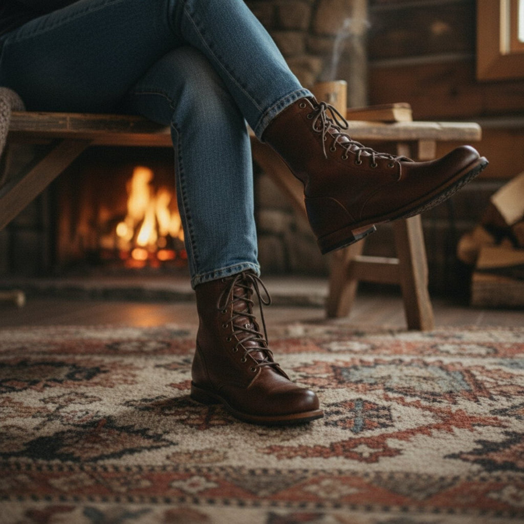 Damskie buty sznurowane do łydki z miękkim, polarowym wykończeniem - J&B; - 5 - Livia-Moda