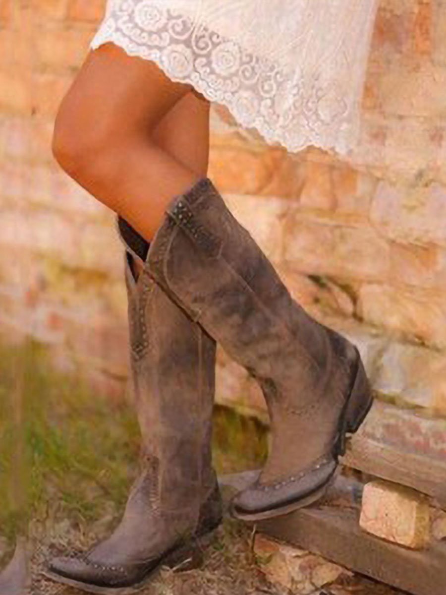 Damskie kowbojskie buty do kolan z nitami - J&B; - 4 - Livia-Moda