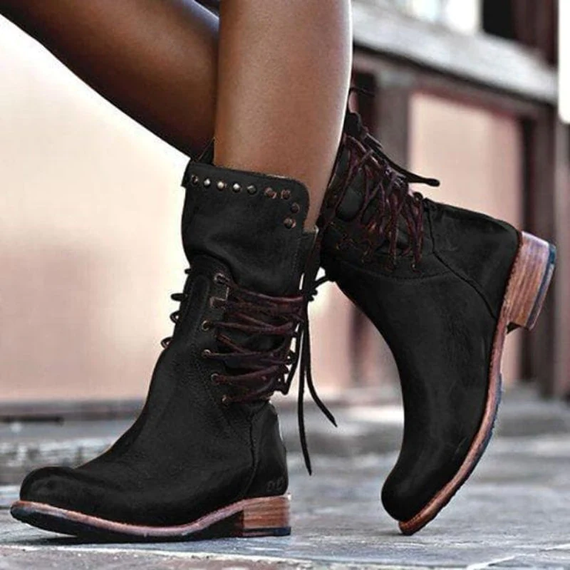 Damskie buty sznurowane – W stylu vintage i z wygodnym obcasem blokowym - J&B; - 2 - Livia-Moda