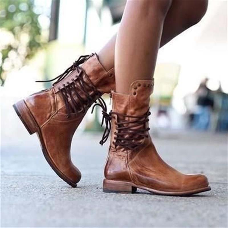 Damskie buty sznurowane – W stylu vintage i z wygodnym obcasem blokowym - J&B; - 4 - Livia-Moda