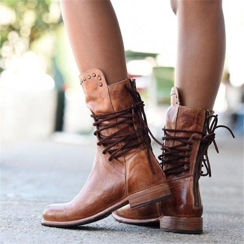 Damskie buty sznurowane – W stylu vintage i z wygodnym obcasem blokowym - J&B; - 7 - Livia-Moda