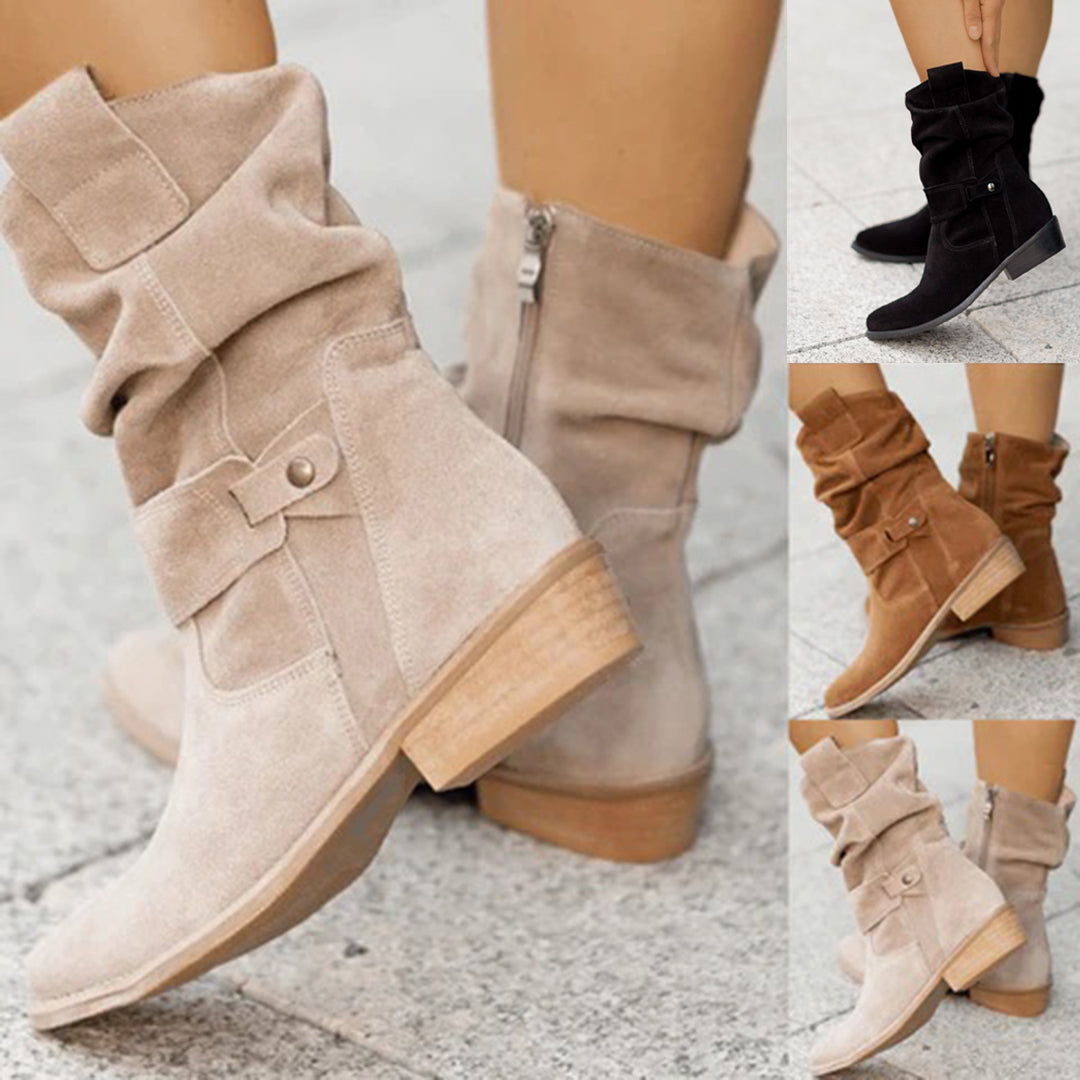 Modische Slouch-Stiefel für Damen mit Blockabsatz und anpassbarem Riemen - J&B - 2 - Annoboutique