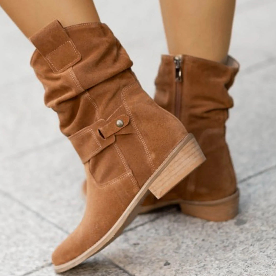 Stylowe damskie buty typu slouch z grubym obcasem i regulowanym paskiem - J&B; - 4 - Livia-Moda
