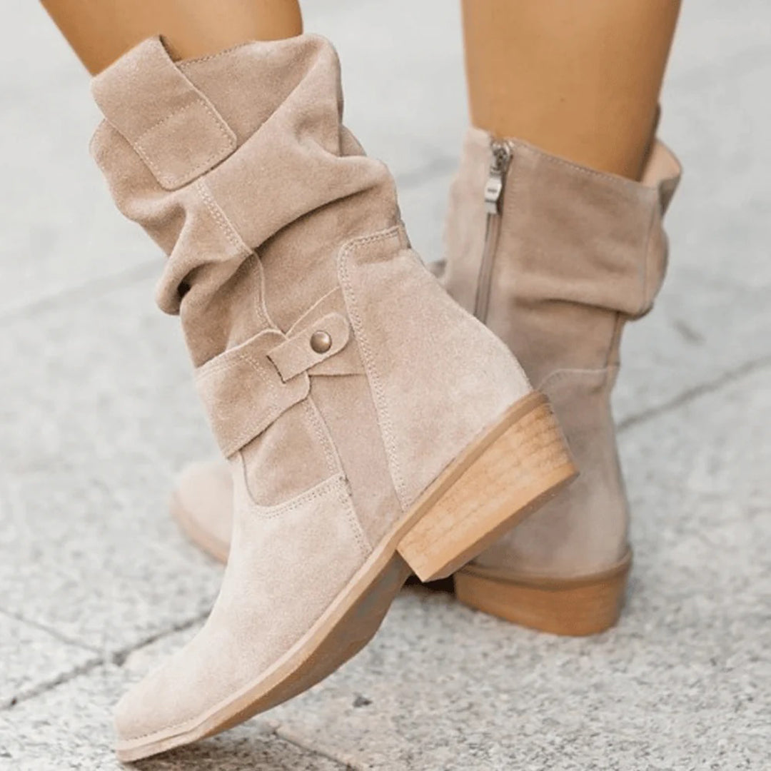 Stylowe damskie buty typu slouch z grubym obcasem i regulowanym paskiem - J&B; - 5 - Livia-Moda