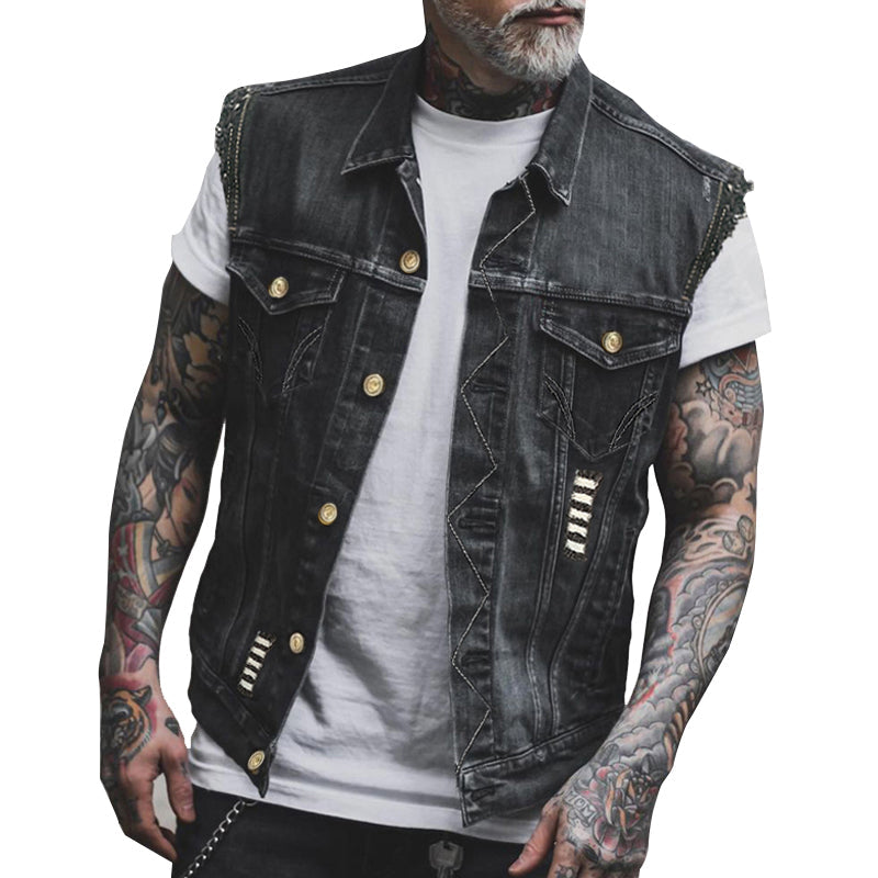 Męska kamizelka dżinsowa – Bez rękawów, w charakterystycznym stylu streetwear - J&B; - 2 - Livia-Moda