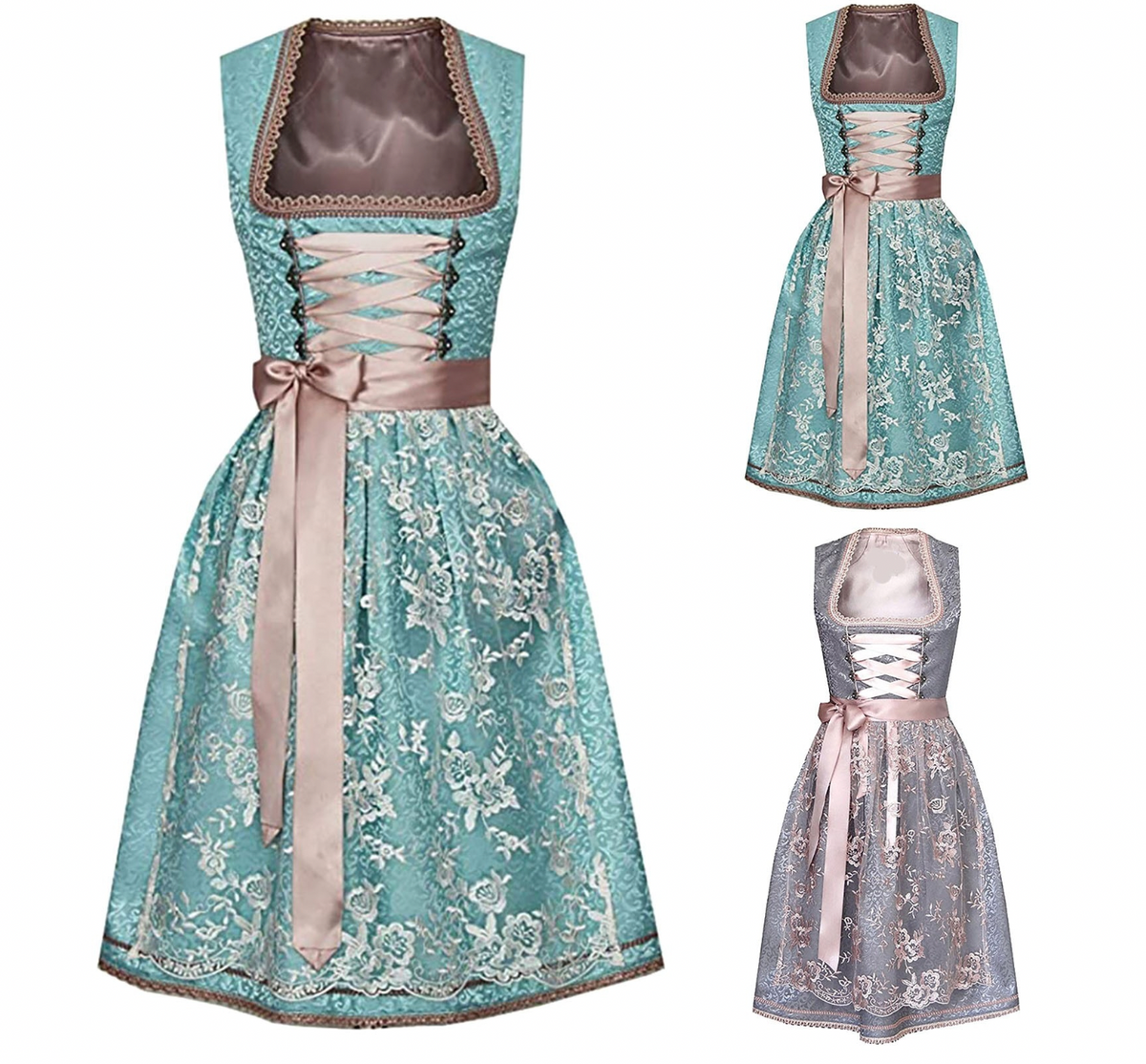 Dirndl damskie z koronkowymi wykończeniami i elegancką kokardką - J&B; - 3 - Livia-Moda