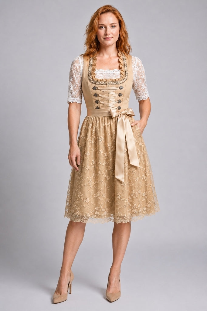Dirndl damski z koronkową bluzką i kwiatowymi detalami - J&B; - 1 - Livia-Moda