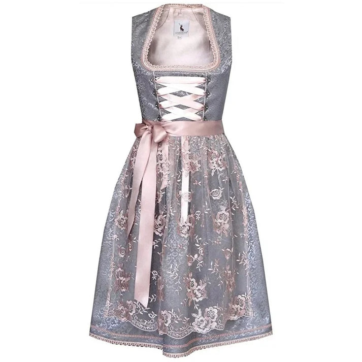 Dirndl damskie z koronkowymi wykończeniami i paskiem w talii - J&B; - 2 - Livia-Moda