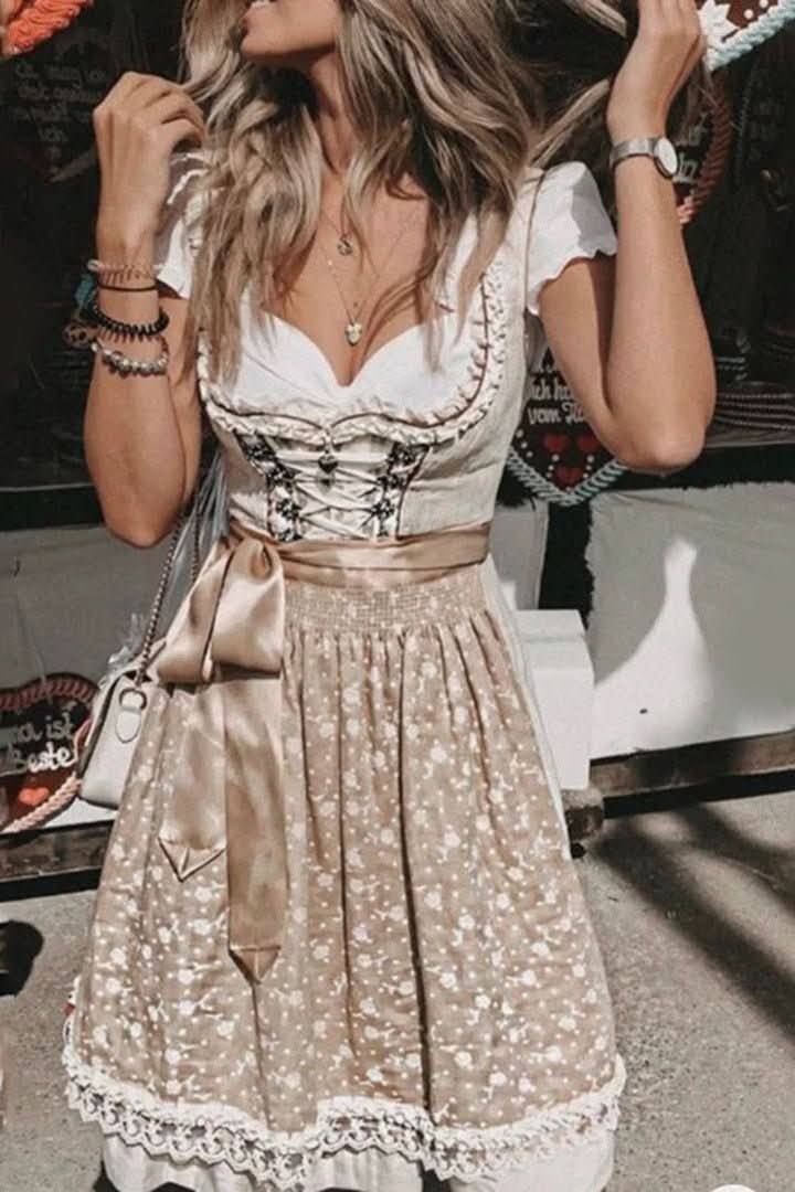 Sukienka midi typu dirndl dla kobiet z haftowanym gorsetem i rozkloszowaną spódnicą - J&B; - 3 - Livia-Moda