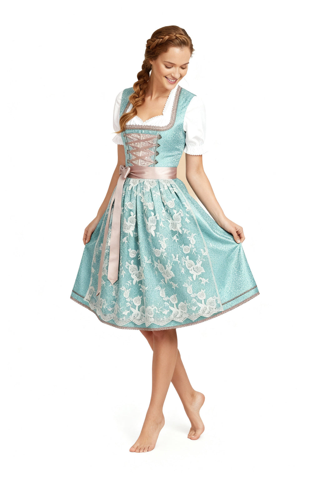 Dirndl damski o klasycznym kroju z dekoltem w kształcie serca i eleganckim haftem - J&B; - 4 - Livia-Moda