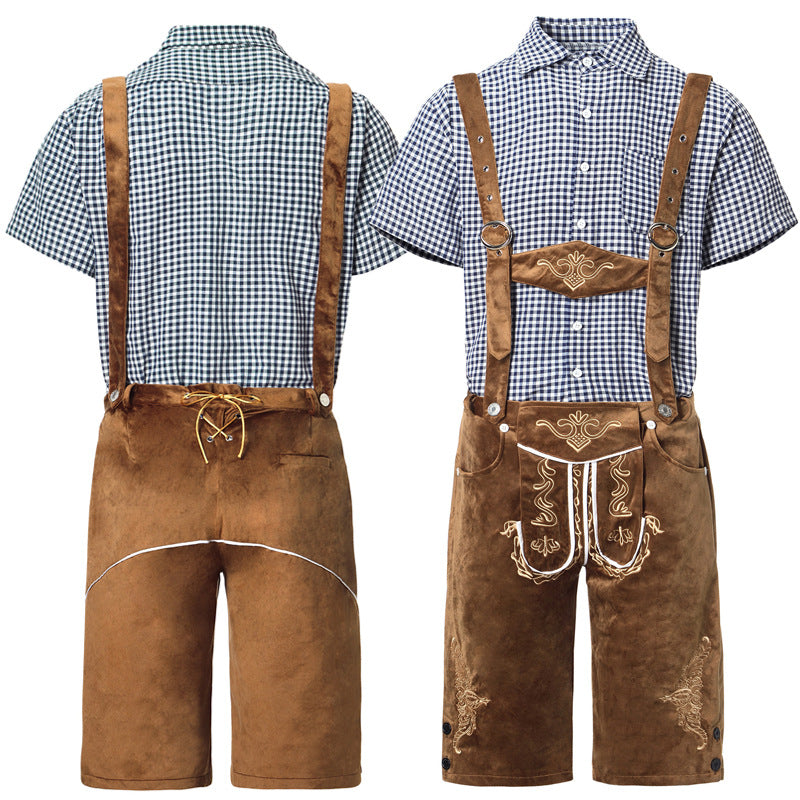 Herren Lederhosen-Set mit Stickerei und kariertem Hemd | J&B - 8 - Jasminaboutique.com
