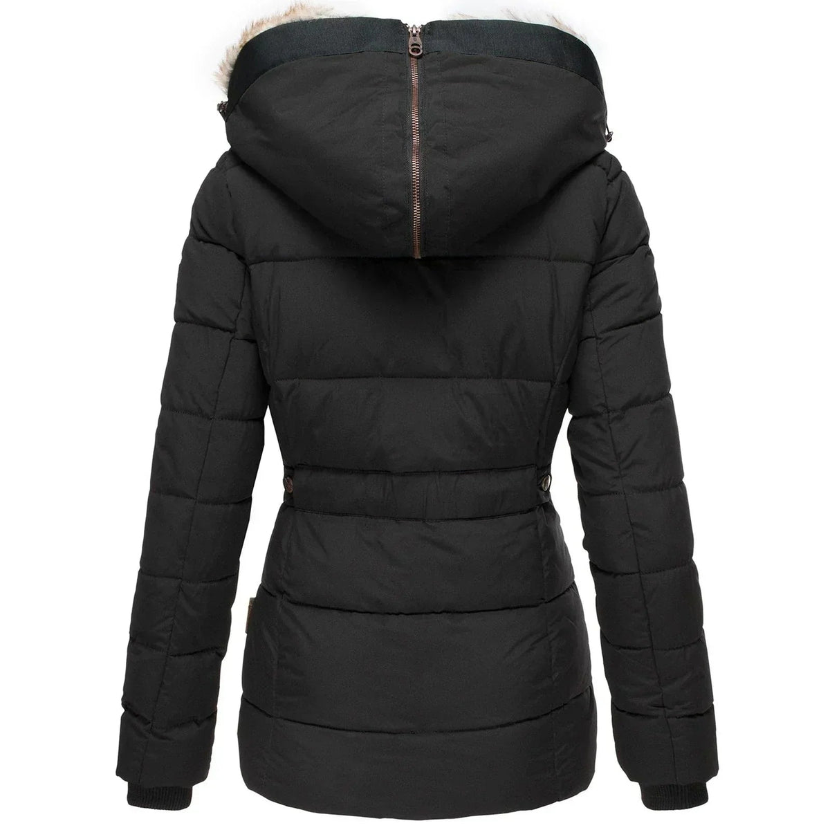 Kurtka zimowa damska, dopasowana, z kapturem z sztucznego futra i pikowanym wzorem - J&B; - 7 - Livia-Moda