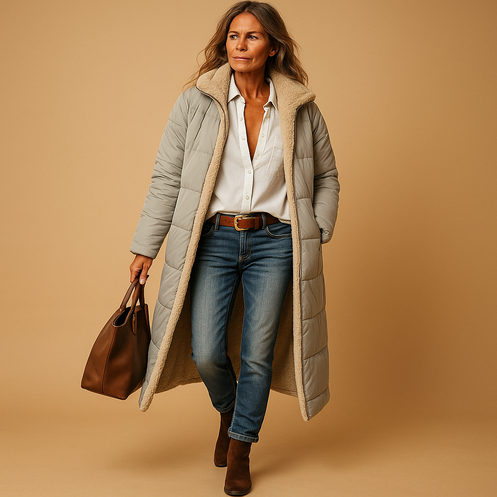 Długi płaszcz zimowy damski z kapturem i miękką podszewką - J&B; - 4 - Livia-Moda