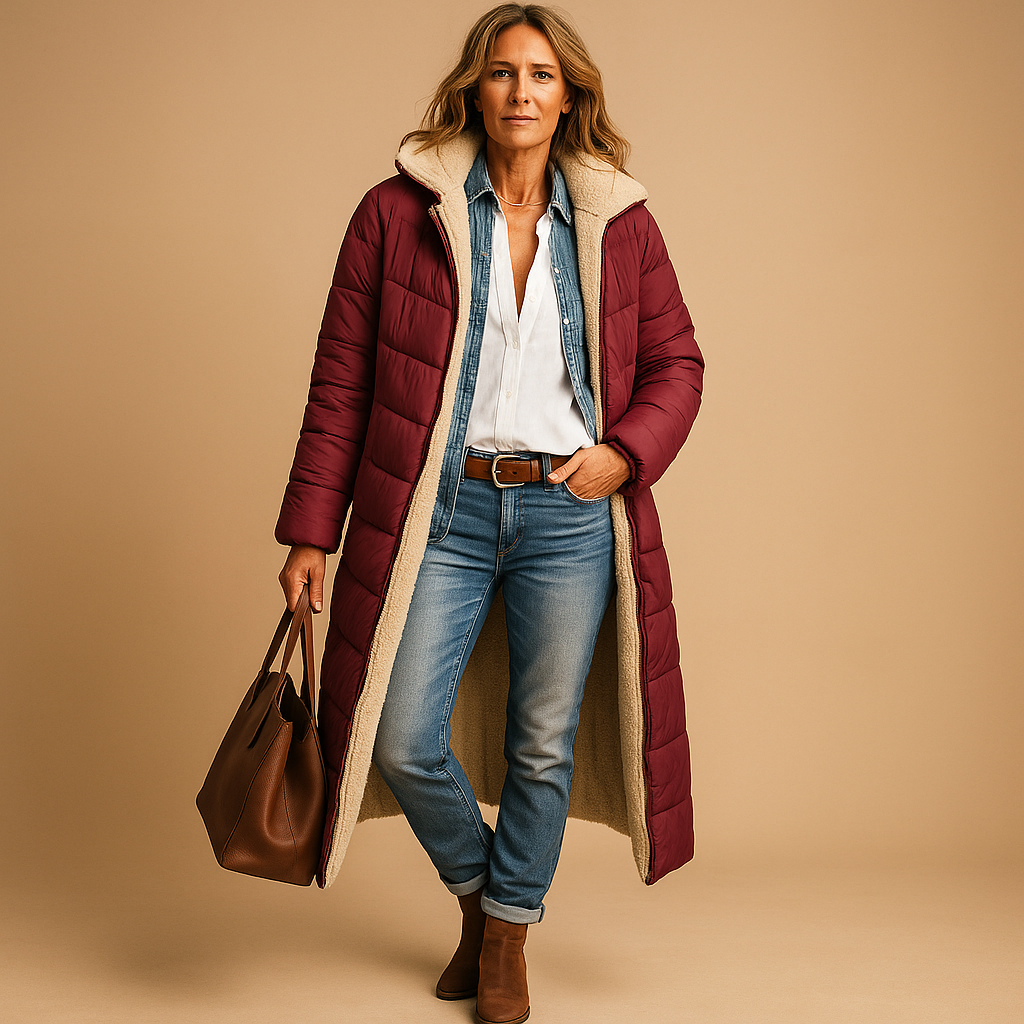 Długi płaszcz zimowy damski z kapturem i miękką podszewką - J&B; - 6 - Livia-Moda