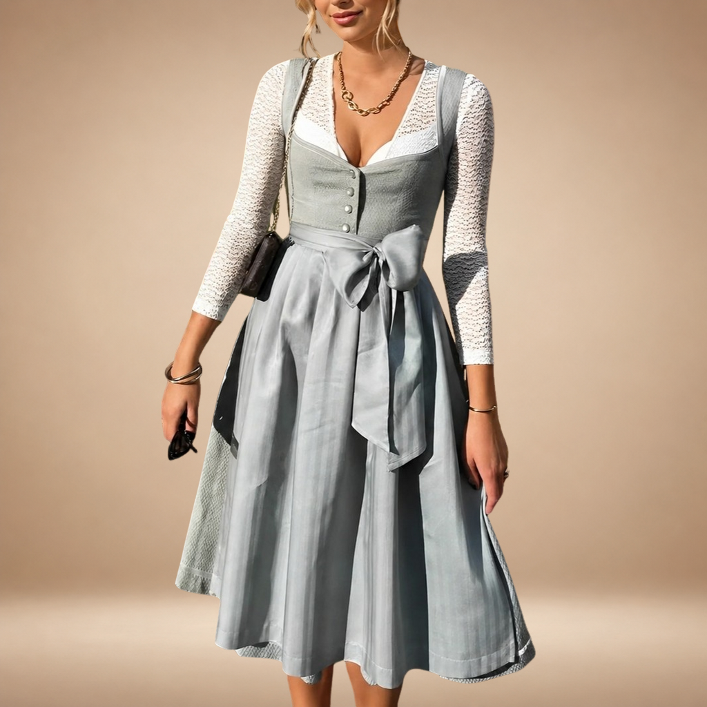 Sukienka midi dla kobiet – Elegancki fason z ozdobną kokardką - J&B; - 4 - Livia-Moda