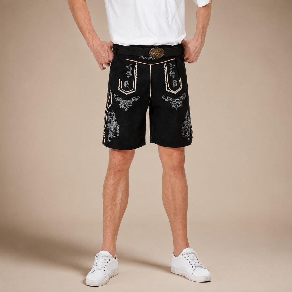 Tradycyjne szorty męskie na Oktoberfest z ozdobnym haftem - J&B; - 4 - Livia-Moda