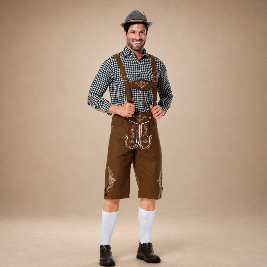 Tradycyjne, haftowane szorty na Oktoberfest dla mężczyzn z szelkami - J&B; - 5 - Livia-Moda
