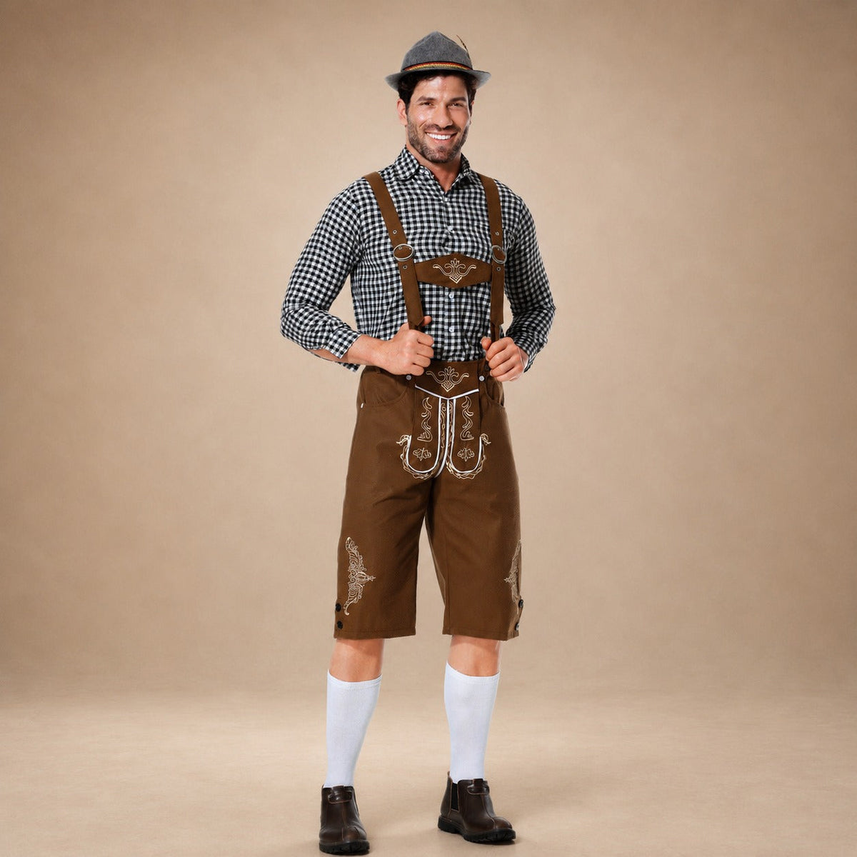 Tradycyjne, haftowane szorty na Oktoberfest dla mężczyzn z szelkami - J&B; - 5 - Livia-Moda