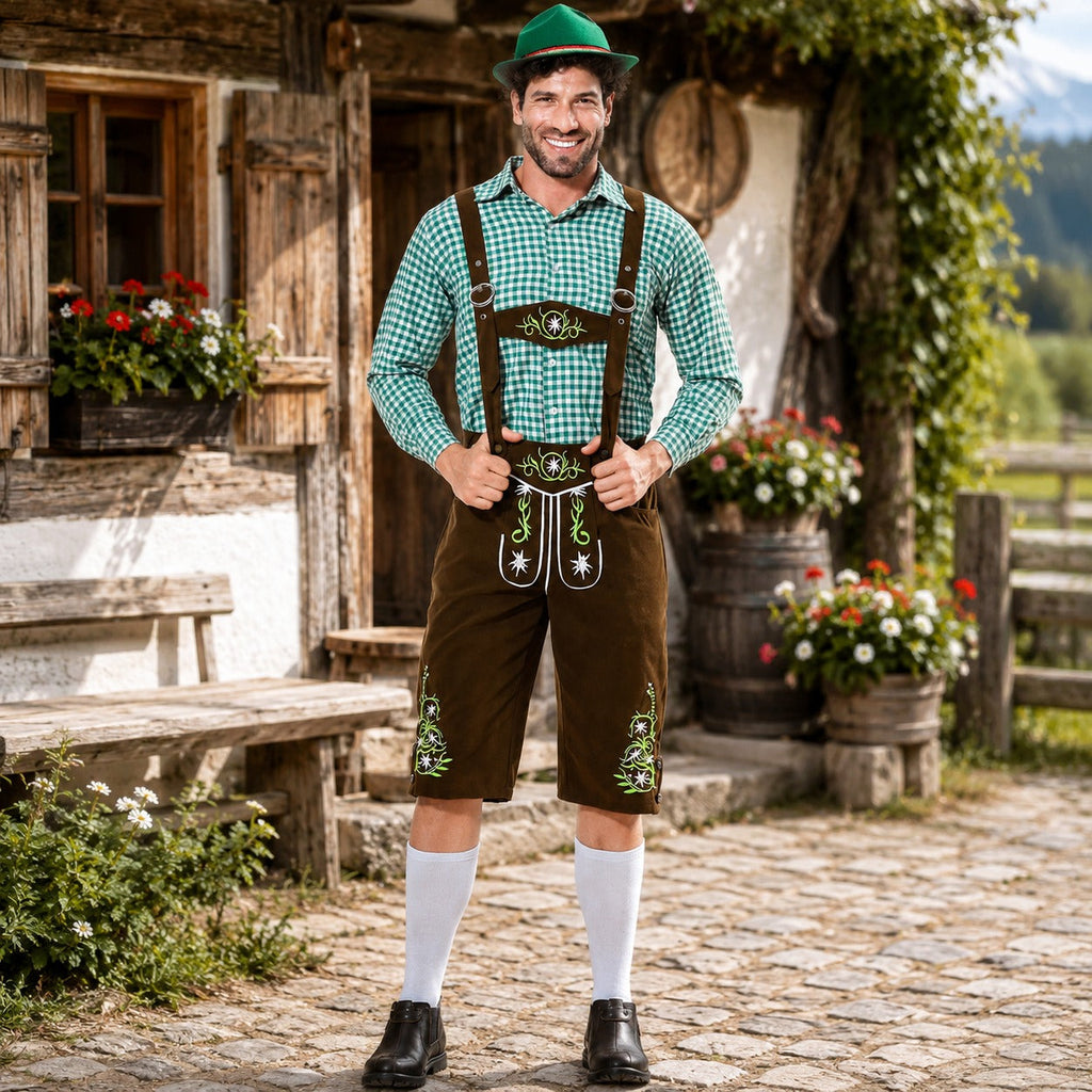 Tradycyjne skórzane spodnie męskie – W autentycznym stylu Oktoberfestu z haftem - J&B; - 1 - Livia-Moda