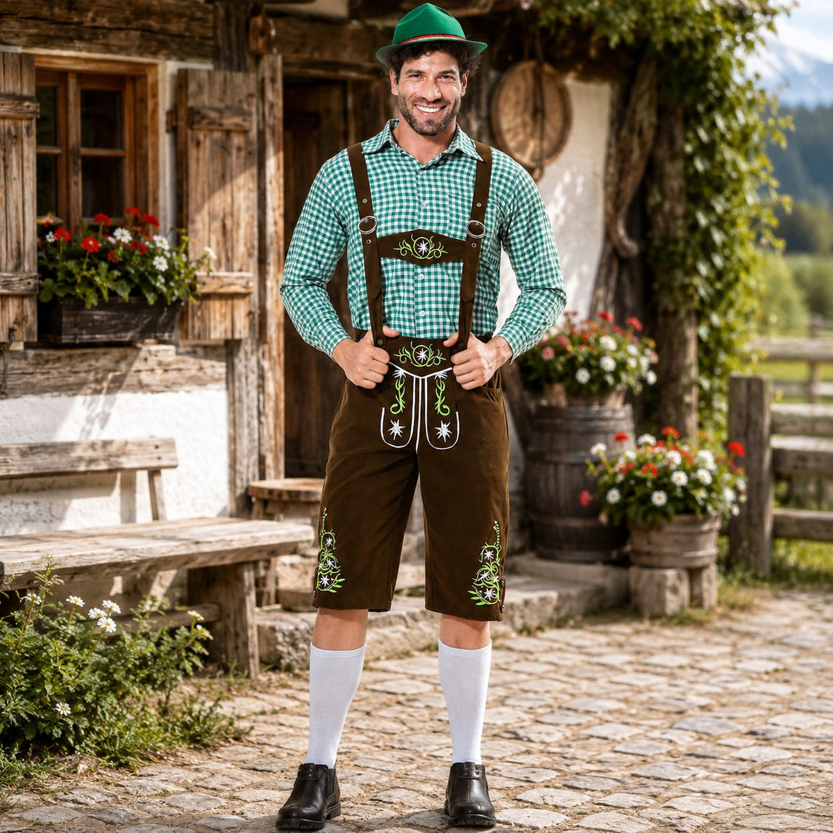Tradycyjne skórzane spodnie męskie – W autentycznym stylu Oktoberfestu z haftem - J&B; - 1 - Livia-Moda