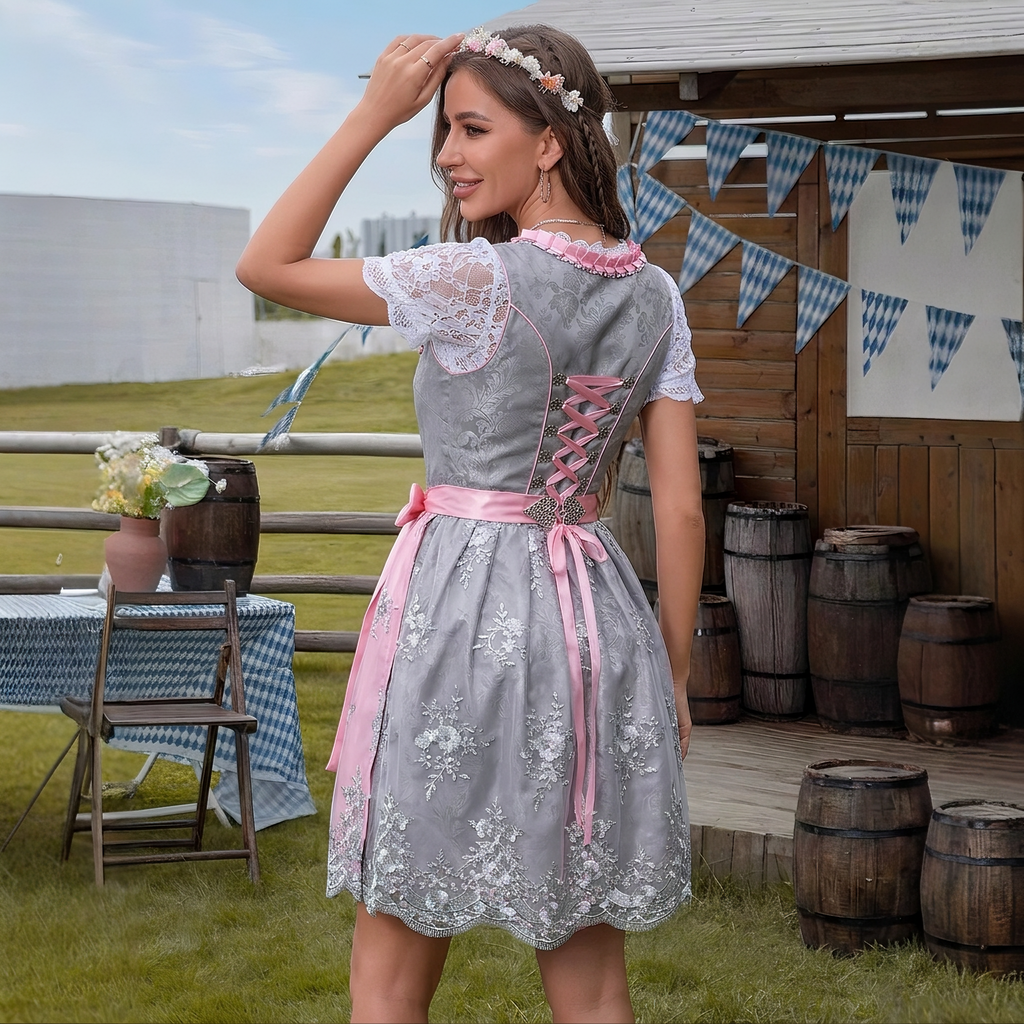 Sukienka dirndl damska z koronkowymi rękawami i haftem | L&V - 2 - Livia-Moda
