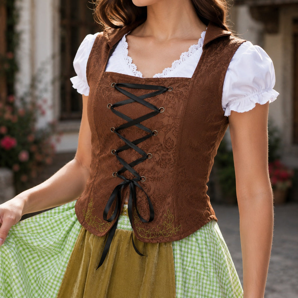 Strój damski dirndl z koronkowym dekoltem i bufkami | L&V - 3 - Livia-Moda