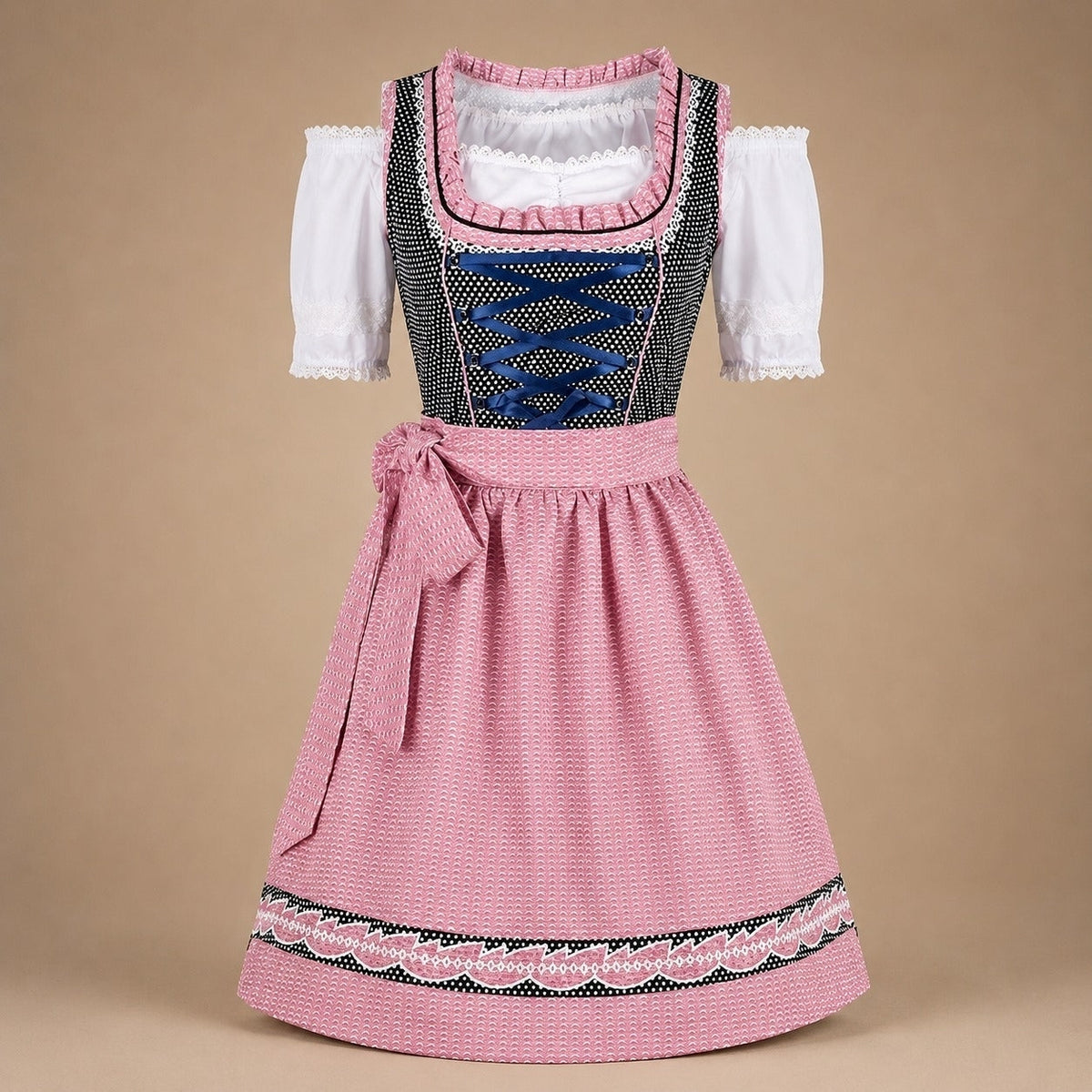 Sukienka dirndl damska z podkreślającym sylwetkę krojem i bufkami | L&V - 4 - Livia-Moda