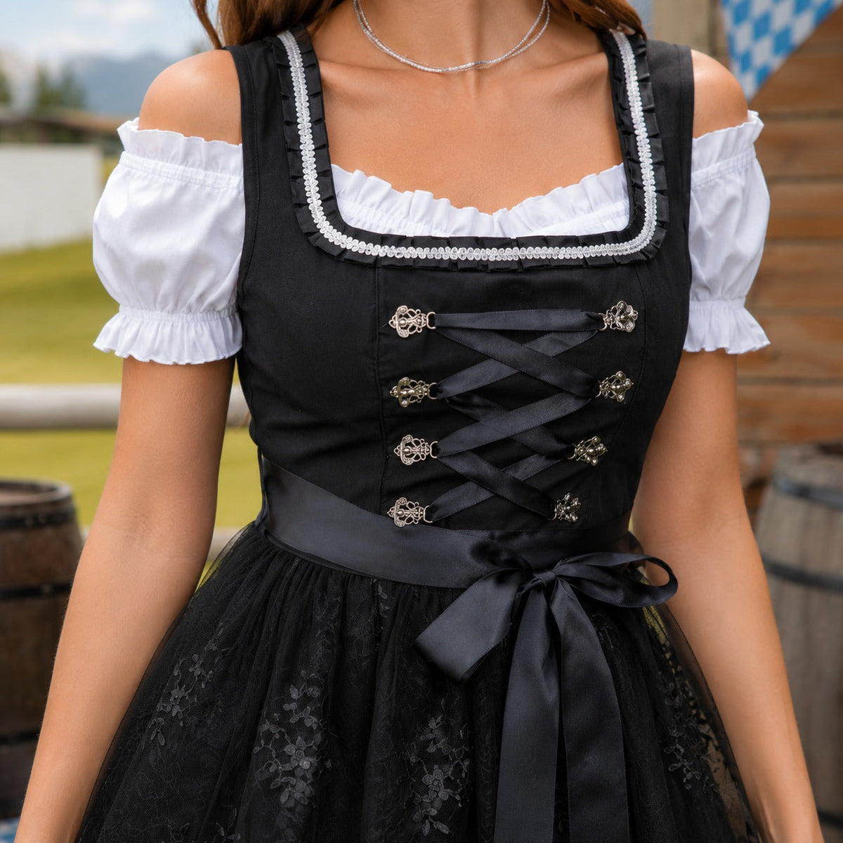Sukienka dirndl damska z koronkową spódnicą i sznurowaniem | L&V - 3 - Livia-Moda