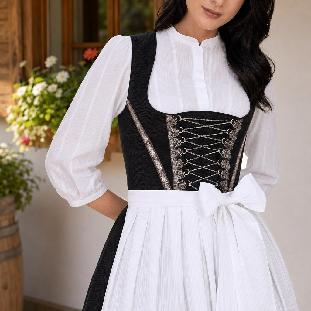 Sukienka dirndl damska z długimi rękawami i sznurowaniem | L&V - 3 - Livia-Moda