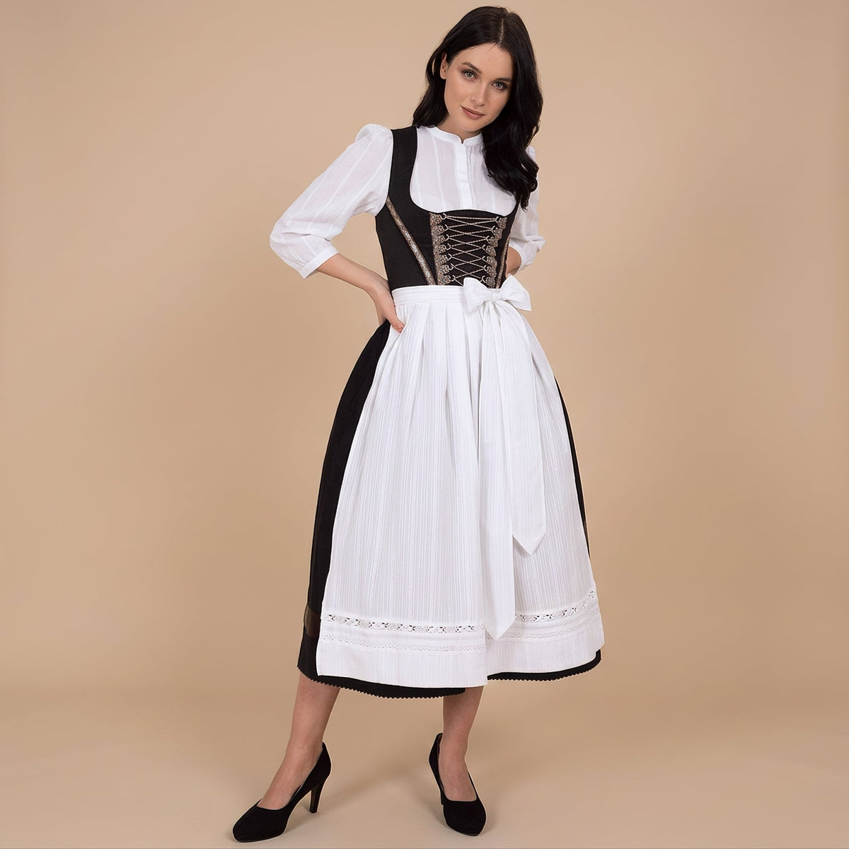 Sukienka dirndl damska z długimi rękawami i sznurowaniem | L&V - 4 - Livia-Moda