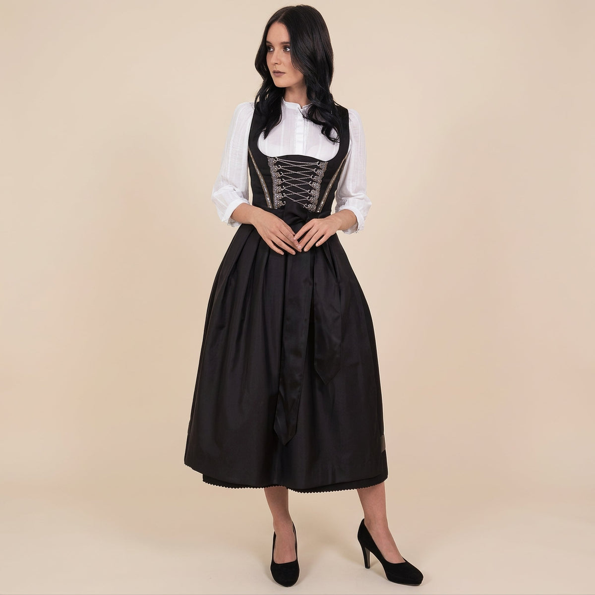 Sukienka dirndl damska z długimi rękawami i sznurowaniem | L&V - 5 - Livia-Moda