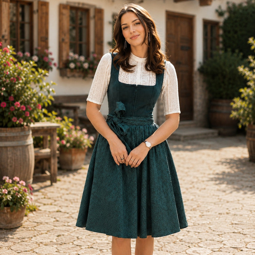 Sukienka dirndl damska z koronkową bluzką i dopasowaną spódnicą | L&V - 1 - Livia-Moda