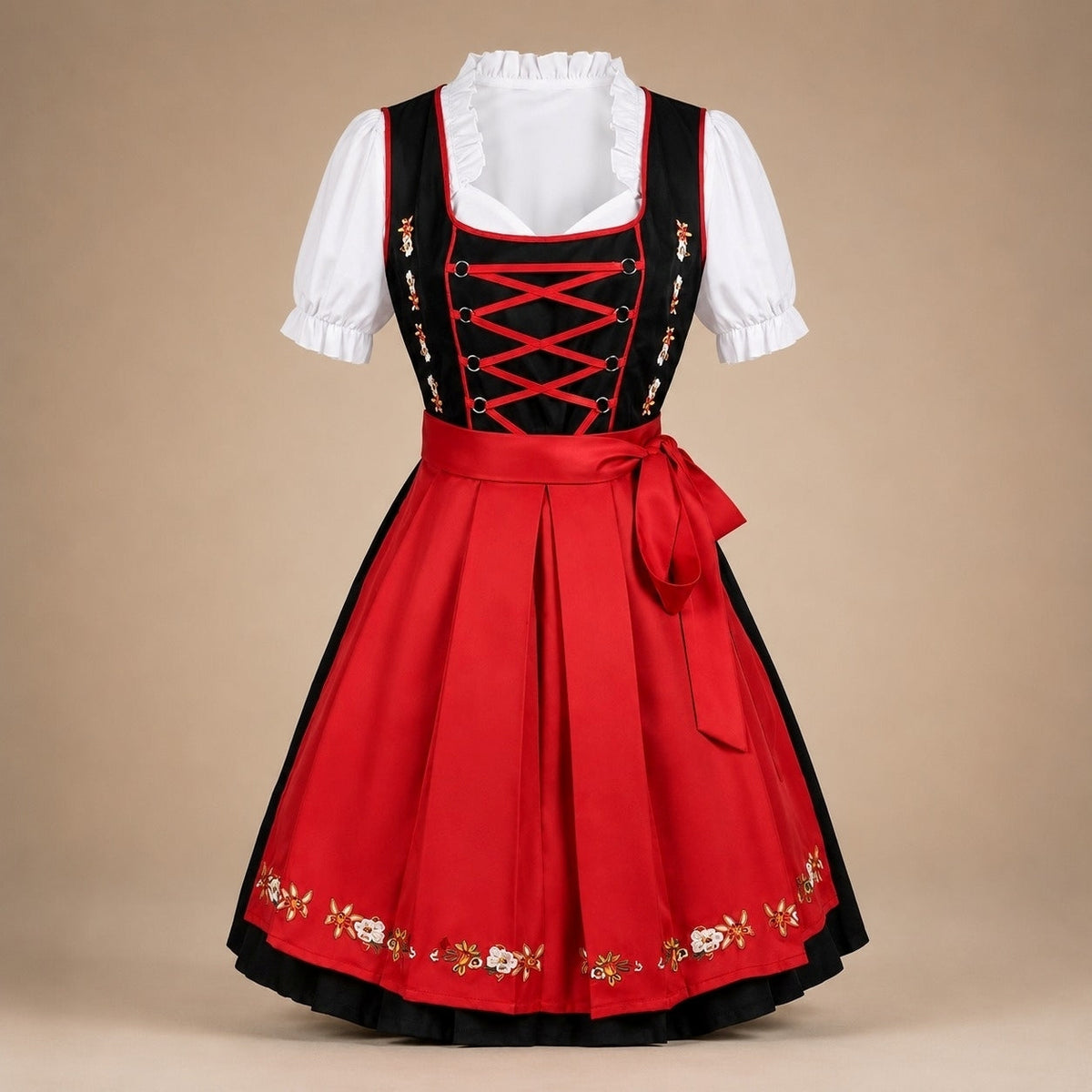 Sukienka dirndl damska z koronkowymi rękawami i paskiem w talii | L&V - 3 - Livia-Moda