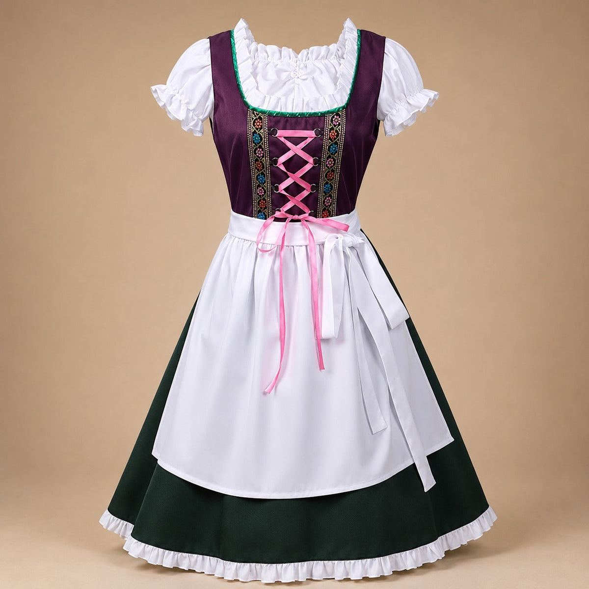 Sukienka dirndl damska z koronkowymi rękawami i paskiem w talii | L&V - 5 - Livia-Moda