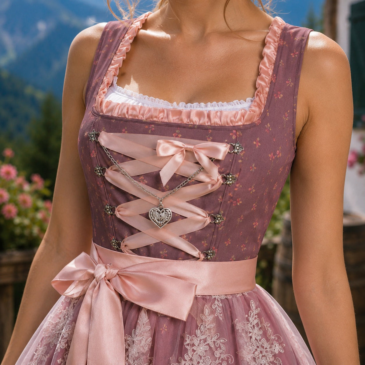 Sukienka dirndl damska z koronkowymi detalami i sznurowaniem | L&V - 3 - Livia-Moda