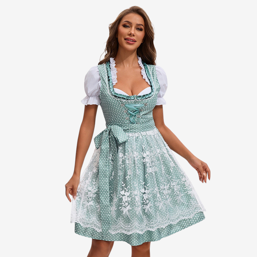 Sukienka dirndl damska z dekoltem w kształcie serca i koronkowym fartuszkiem | L&V - 3 - Livia-Moda