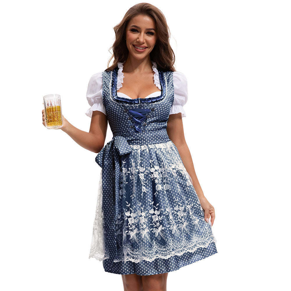 Sukienka dirndl damska z dekoltem w kształcie serca i koronkowym fartuszkiem | L&V - 6 - Livia-Moda