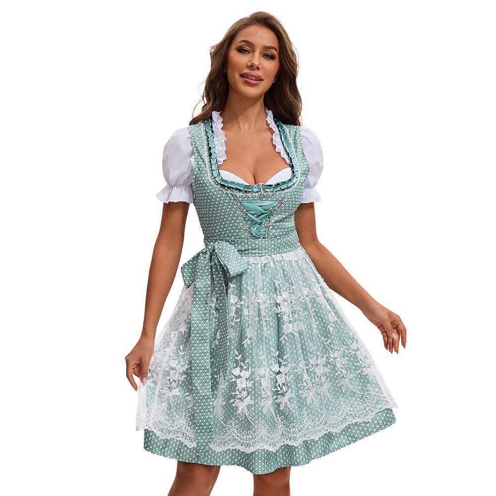 Sukienka dirndl damska z dekoltem w kształcie serca i koronkowym fartuszkiem | L&V - 8 - Livia-Moda