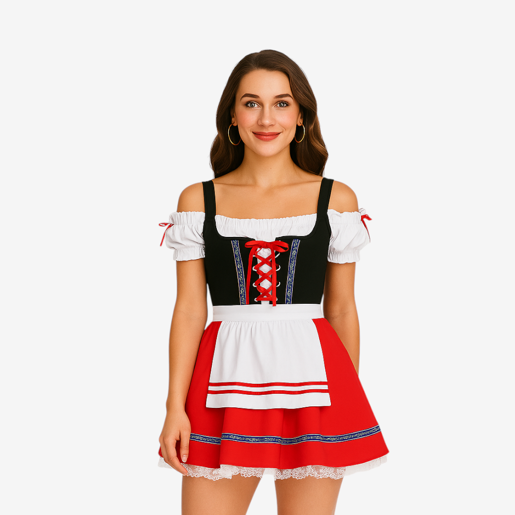 Sukienka dirndl damska z odkrytymi ramionami i koronką | L&V - 1 - Livia-Moda