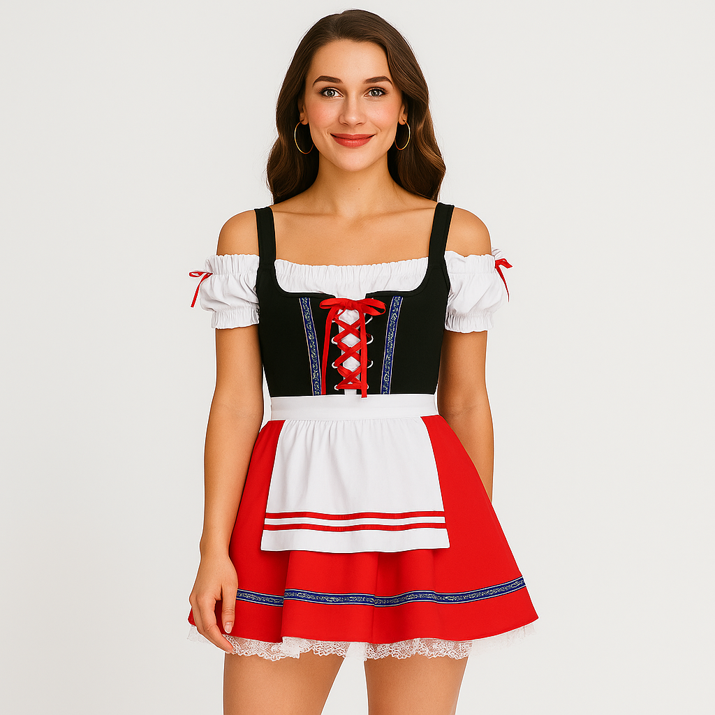 Sukienka dirndl damska z odkrytymi ramionami i koronką | L&V - 3 - Livia-Moda